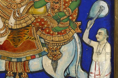 Lot 341 - A TANJORE PAINTING OF SHIVA AND PARVATI ON...