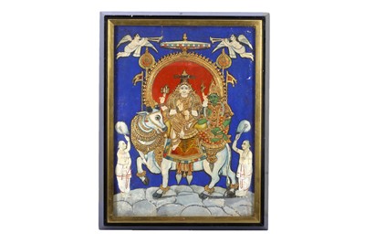 Lot 341 - A TANJORE PAINTING OF SHIVA AND PARVATI ON...