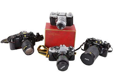 Lot 950 - A Box of SLR Cameras including a boxed Wirgin...