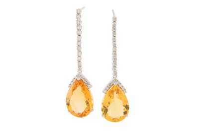 Lot 76 - A pair of citrine and diamond earrings Each...