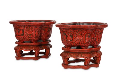Lot 229 - A PAIR OF CHINESE CINNABAR LACQUER JARDINIÈRES...