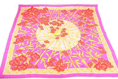 Lot 420 - Versace Pink Silk Scarf, bamboo and orchid...