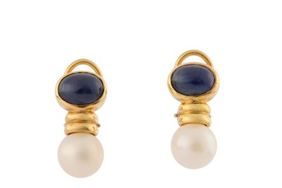 Lot 145 - A pair of sapphire and cultured pearl earclips...