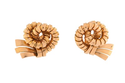 Lot 260 - A pair of earclips, circa 1950 Each designed...