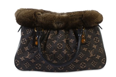 Louis Vuitton Chinchilla Fur & Denim Trapeze Bag. Excellent, Lot #58311