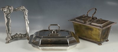 Lot 86 - A silver plated rectangular entrée dish and...