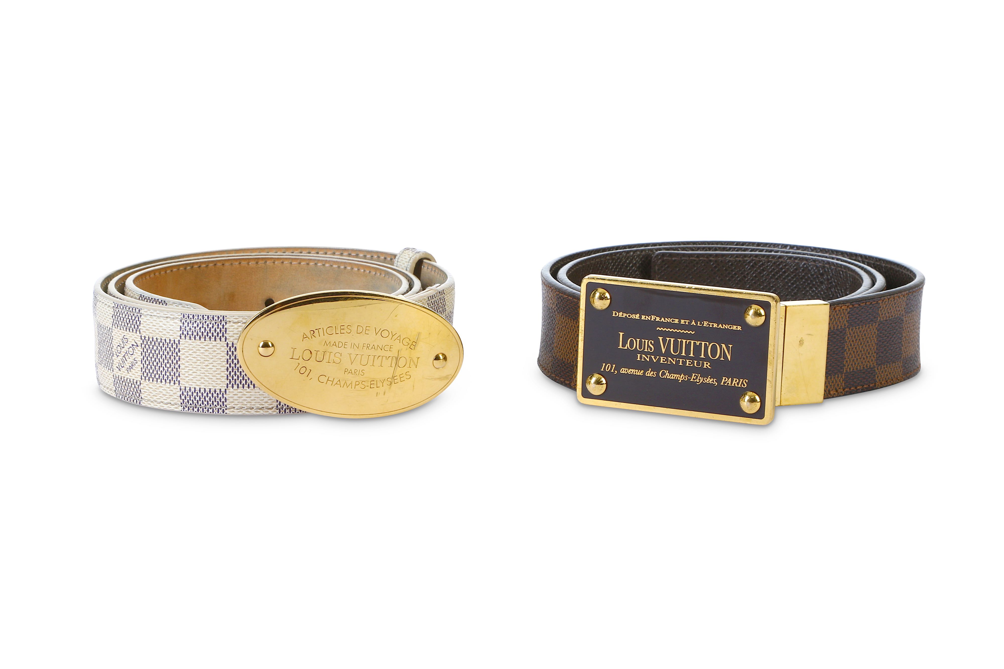 Sold at Auction: Louis Vuitton Black/Brown Belt LV Gold Buckle 34