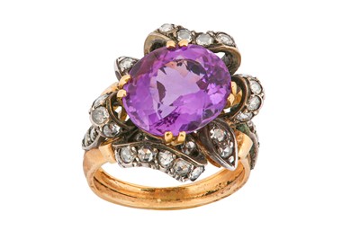 Lot 69 - An amethyst and diamond dress ring The...