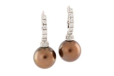 Lot 82 - A pair of cultured pearl and diamond earrings...