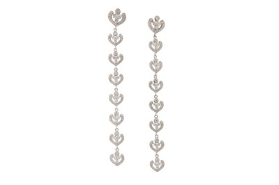 Lot 212 - A pair of diamond pendent earrings Each...