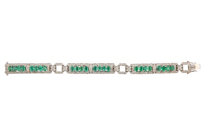 Lot 137 - An emerald and diamond bracelet Of geometric...