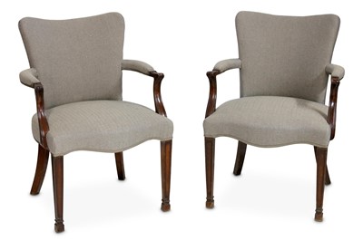 Lot 717 - A pair of mahogany framed open armchairs,...