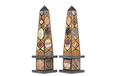 Lot 140 - A PAIR OF BLACK SPECIMEN MARBLE OBELISKS inset...