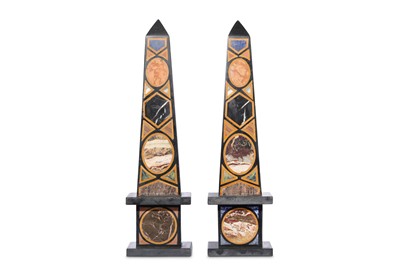 Lot 140 - A PAIR OF BLACK SPECIMEN MARBLE OBELISKS inset...