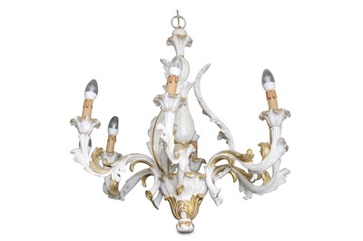 Lot 619 - AN ITALIAN CHELINI CARVED WOOD CHANDELIER, LATE 20TH CENTURY