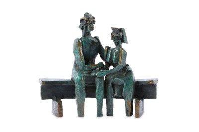 Lot 216 - Pat Ryan - 'Two Figures on a Bench' bronze...