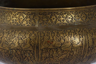 Lot 197 - A LARGE SAFAVID BRASS BOWL WITH ARMENIAN...