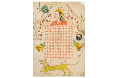 Lot 344 - A GAMING BOARD WITH AN IMAGE OF DURGA India,...