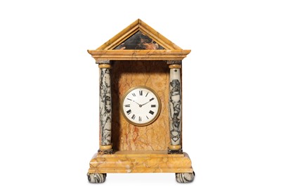 Lot 114 - A 19TH CENTURY COLOURED MARBLE MANTEL CLOCK...
