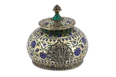 Lot 314 - AN ENAMELLED PARCEL-GILT SILVER LIDDED HUQQA...