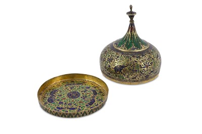 Lot 315 - AN ENAMELLED PARCEL-GILT SILVER SPICE BOX...