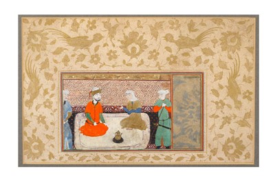 Lot 269 - AN INTERIOR SCENE WITH A CENTRAL ASIAN SEATED...