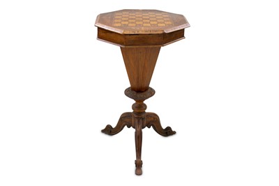 Lot 394 - A 19th century walnut and inlaid sewing table...