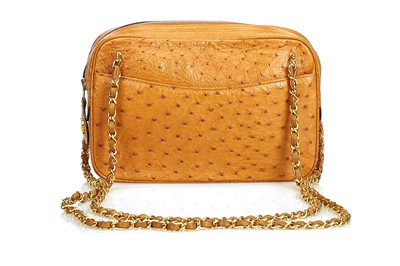 Lot 57 - Chanel Cognac Ostrich Shoulder Bag, c. 1989-91,...