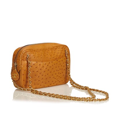 Lot 57 Chanel Cognac Ostrich Shoulder Bag c