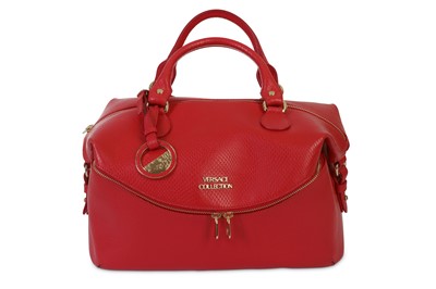 Lot 438 - Versace Red Leather Boston Bag, gilt hardware,...
