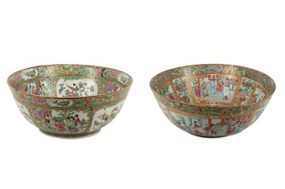 Lot 122 - TWO CHINESE CANTON FAMILLE ROSE PUNCH BOWLS.