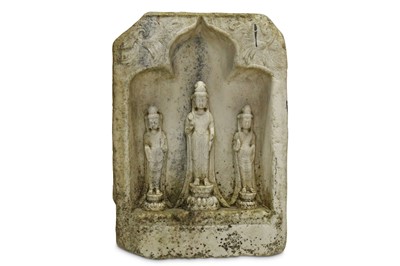 Lot 949 - A CHINESE WHITE MARBLE BUDDHIST STELE. Carved...