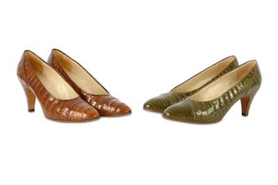 Lot 502 - Two Pairs of Chanel Crocodile Court Shoes, in...