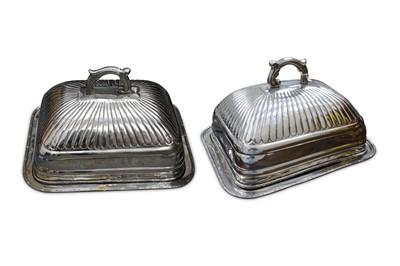 Lot 692 - A pair of silver plated food cloches, the lids...