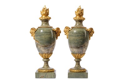 Lot 143 - A FINE PAIR OF LOUIS XVI STYLE GREEN MARBLE...