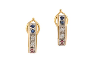 Lot 208 - A pair of gem-set earclips Each bi-coloured...