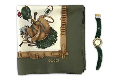 Lot 12 - Gucci Silk Scarf and Wrist Watch, watch with...