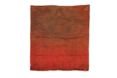 Lot 173 - A CHINESE RED-GROUND ‘DRAGON’ SILK PANEL. Qing...