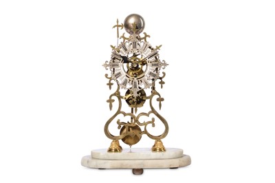 Lot 128 - A BRASS SKELETON CLOCK WITH PASSING STRIKE the...