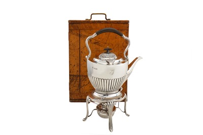 Lot 247 - A cased Victorian sterling silver kettle on...