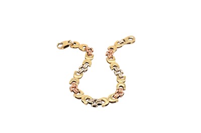 Lot 29 - A 9 carat gold tri-coloured bracelet, Of fancy-...