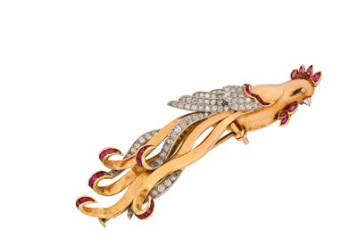 Lot 254 - A ruby and diamond bird brooch  Designed as a...