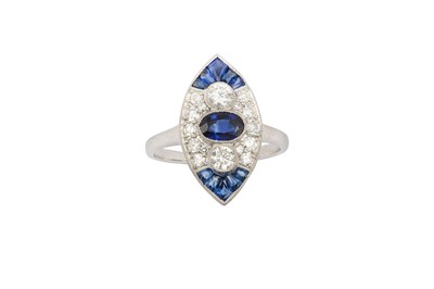 Lot 53 - A sapphire and diamond dress ring Of navette...