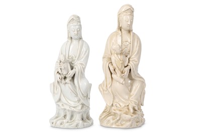 Lot 595 - TWO CHINESE BLANC-DE-CHINE FIGURES OF GUANYIN...