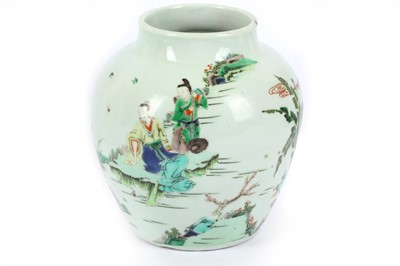 Lot 1034 - A CHINESE FAMILLE VERTE FIGURATIVE JAR. Late...