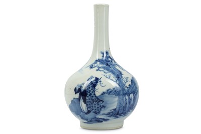 Lot 203 - A CHINESE BLUE AND WHITE BOTTLE VASE. Qing...