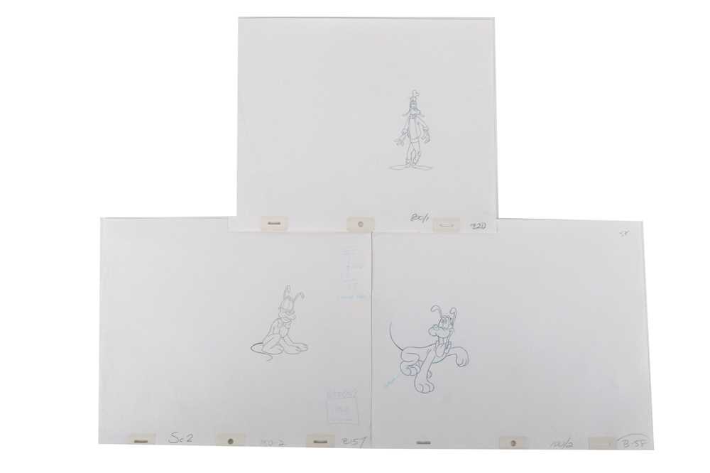 Lot 555 - Disney Studios Goofy & Pluto 3 original pencil...