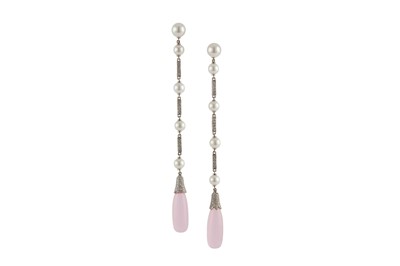 Lot 162 - A pair of rose quartz, cultured pearl and...