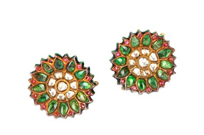 Lot 272 - A pair of enamel and gem-set earrings, length...