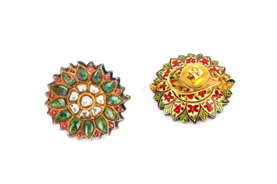 Lot 272 - A pair of enamel and gem-set earrings, length...